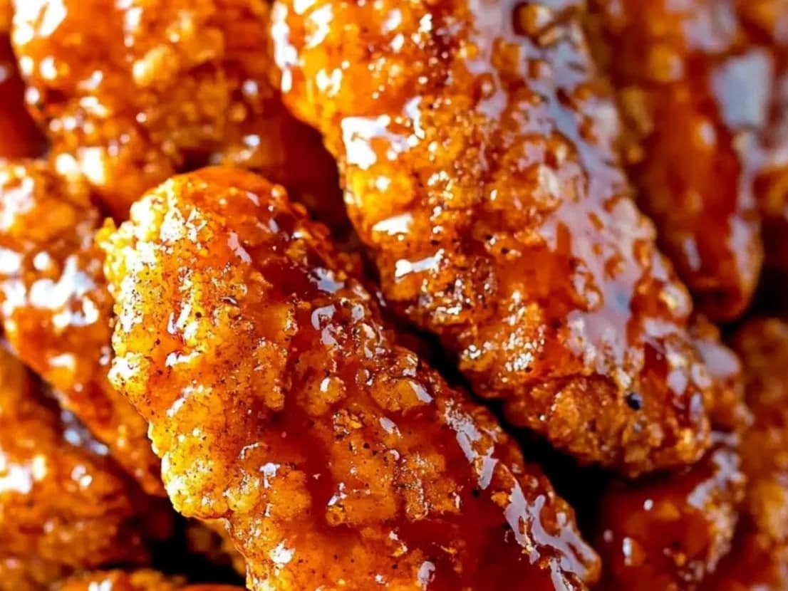 Spicy Dipped Tenders - crispy chicken tenders coated in glossy red spicy dip, from Ashville Hot Chicken, JLT Dubai